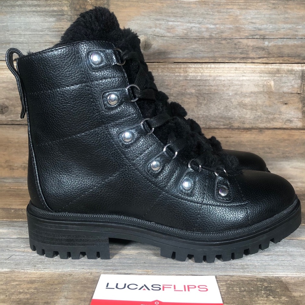 NEW Nine West Weaton3 Fur Line Combat Boots Black